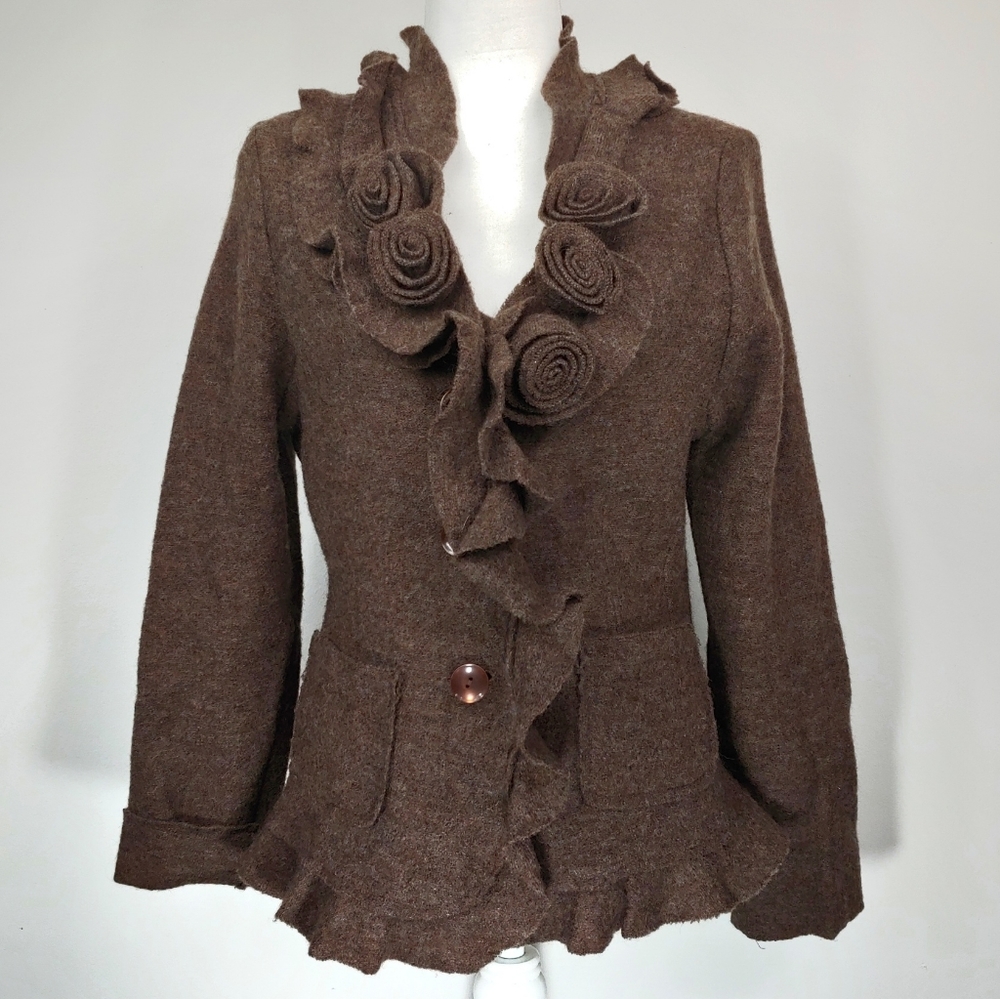 Marisa Christina wool rose ruffle frill jacket M